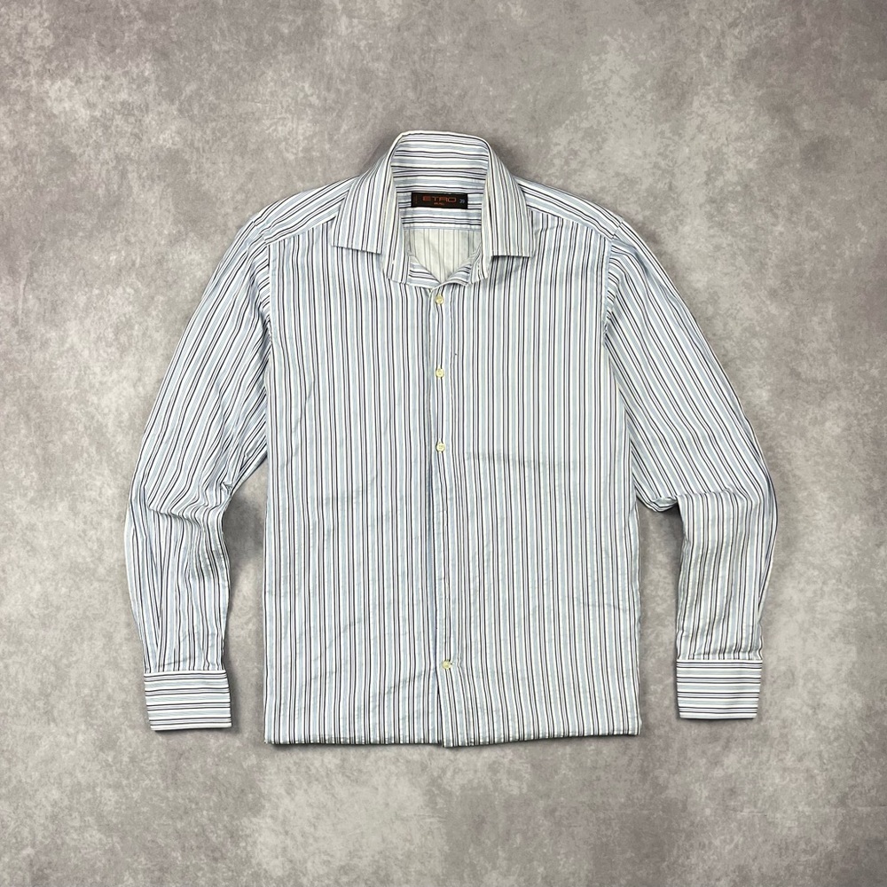 ETRO Size 39 M Stripe Cotton Button Up Long Sleeve Shirt